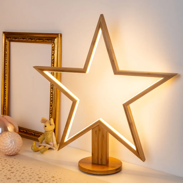 Etoile bois lumineuse led
