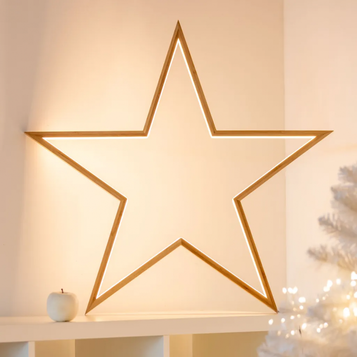Etoile simple bois lumineuse led